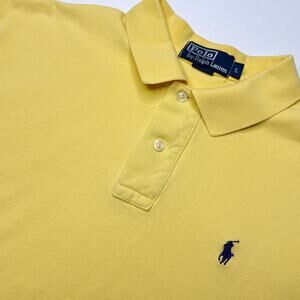 Polo Ralph Lauren Men's Yellow Cotton Knit Polo Shirt‎ Size Large Purple Pony